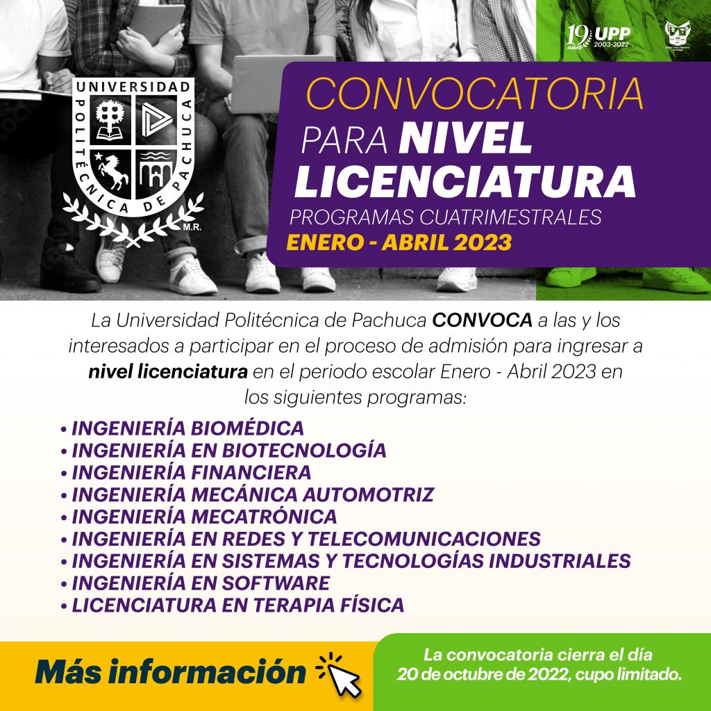 Convocatoria para nivel licenciatura ENERO ABRIL 2023 Universidad